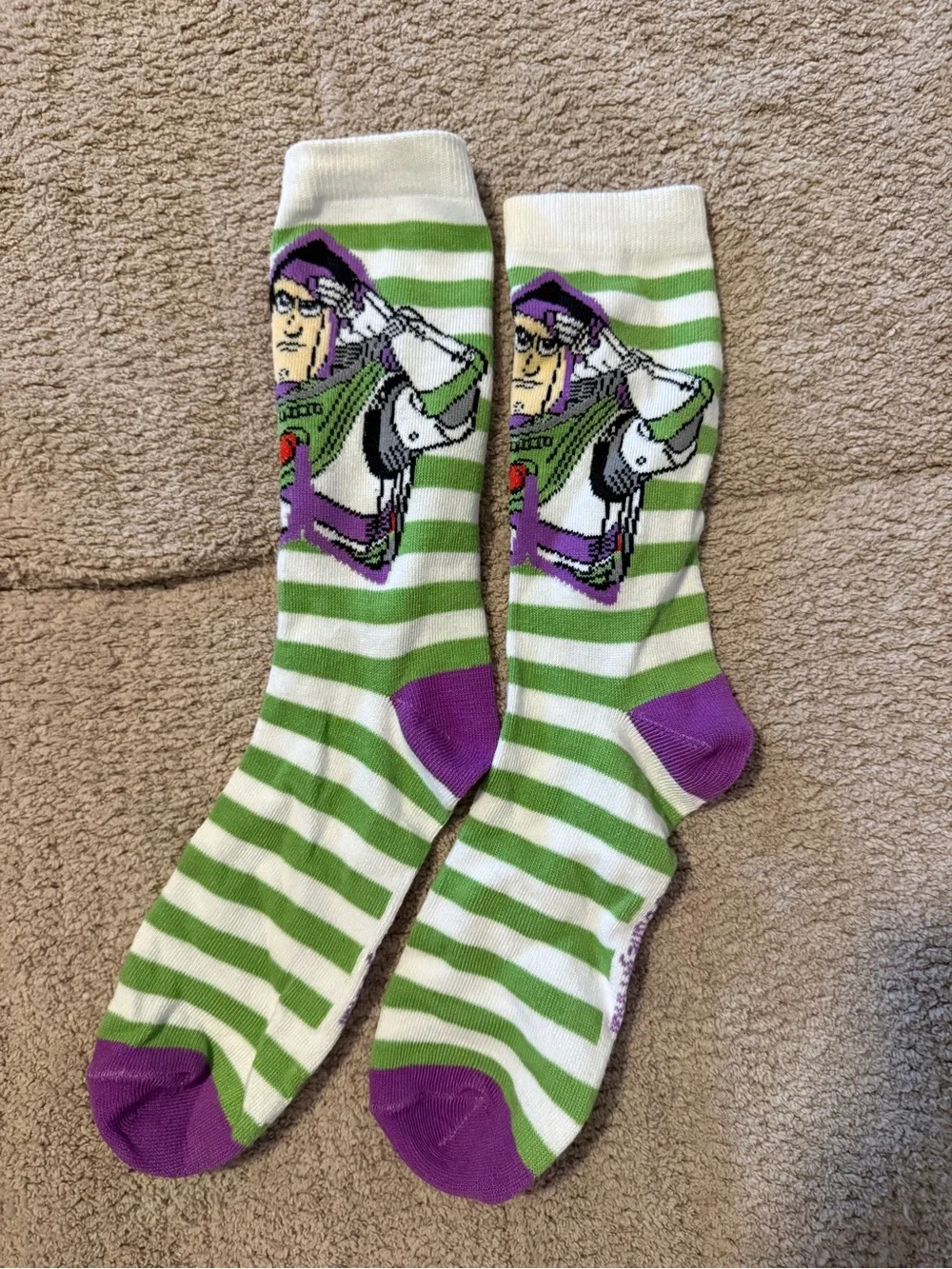 Buzz Lightyear Green & White Stripe Crew Socks